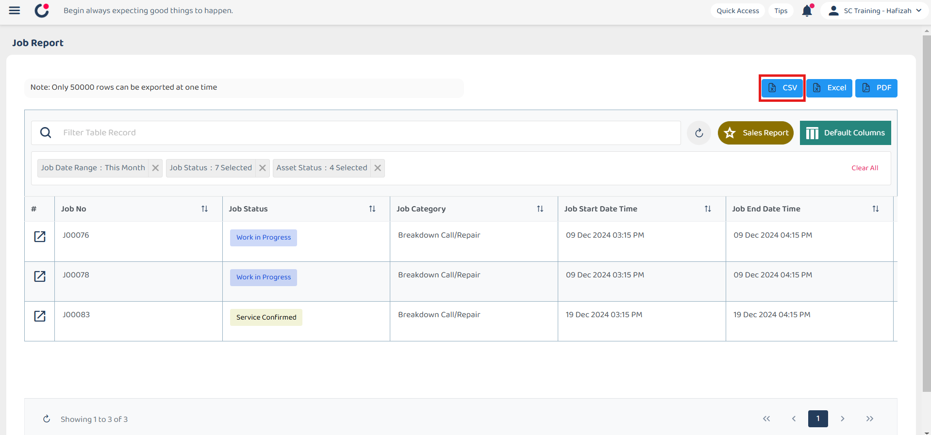 CSV Export Button