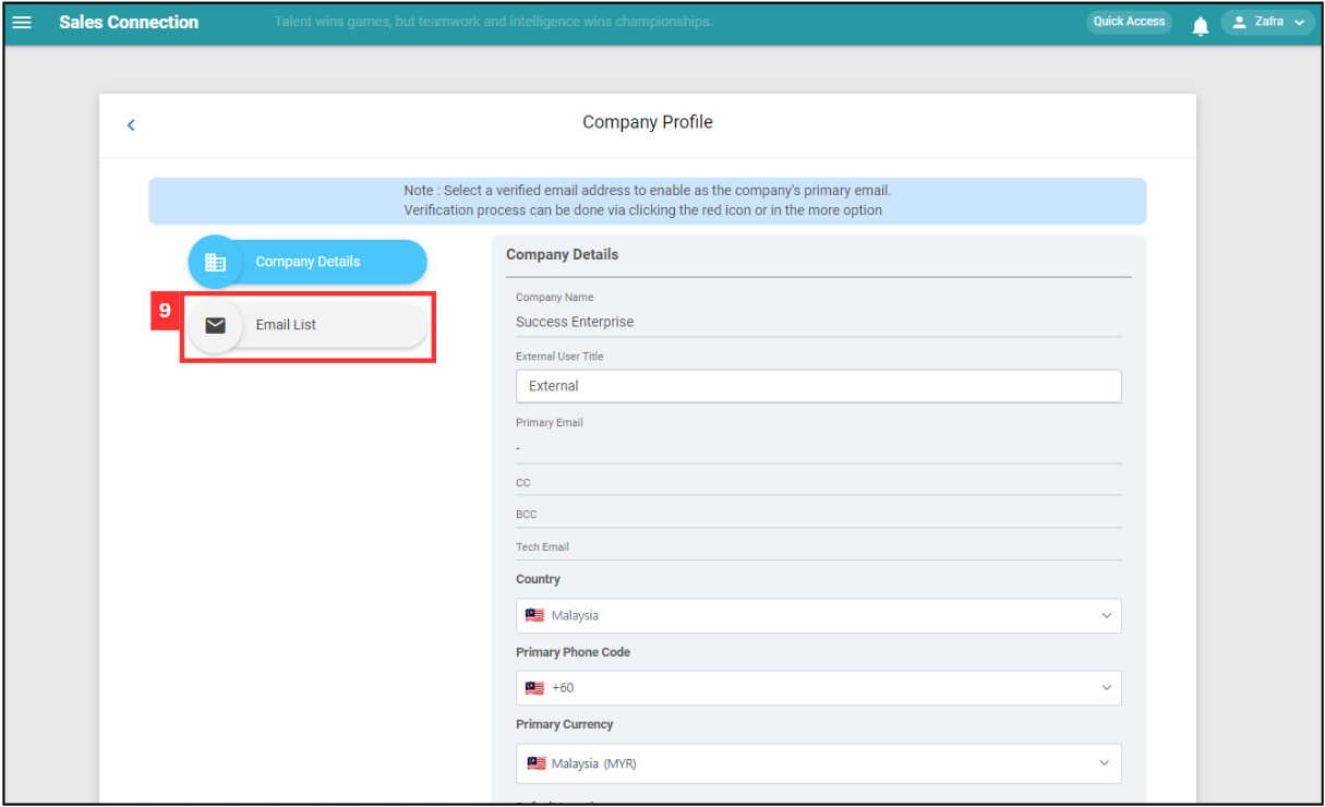 Company Profile Settings Step 9