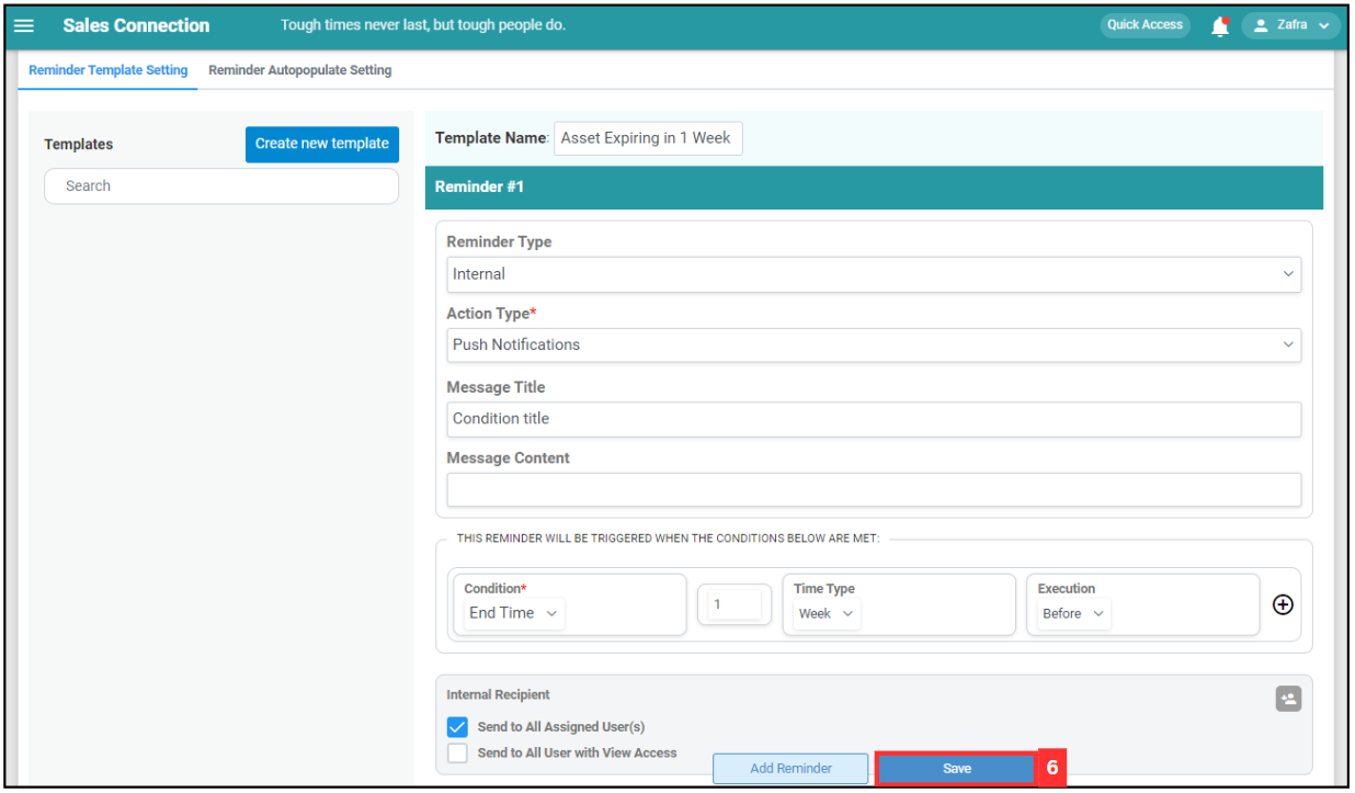 Create Reminder Template Step 6