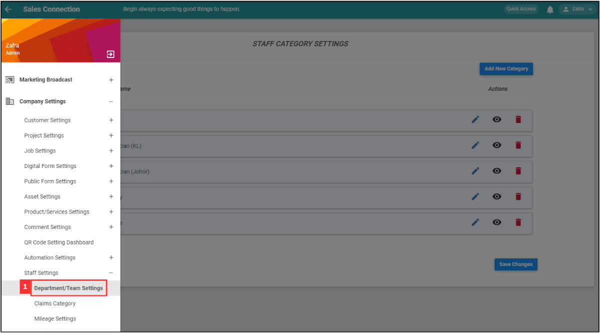 Department Team Settings