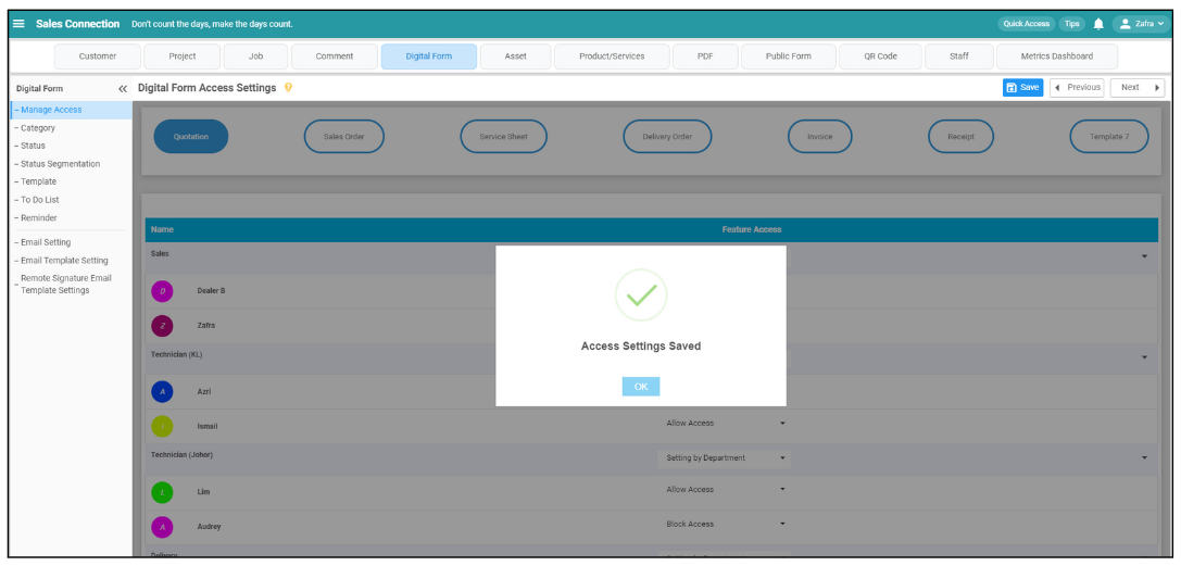 How to edit access for Digital Form Result