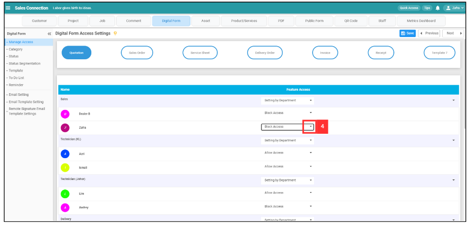 How to edit access for Digital Form Step 4