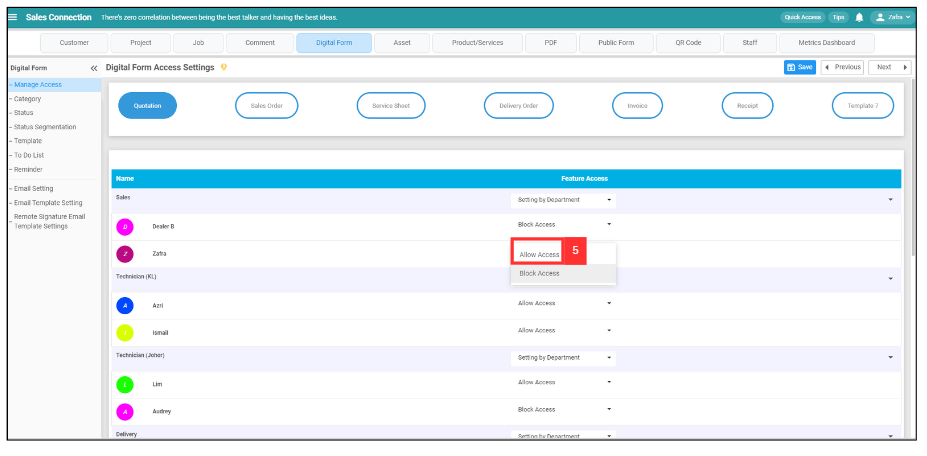 How to edit access for Digital Form Step 5