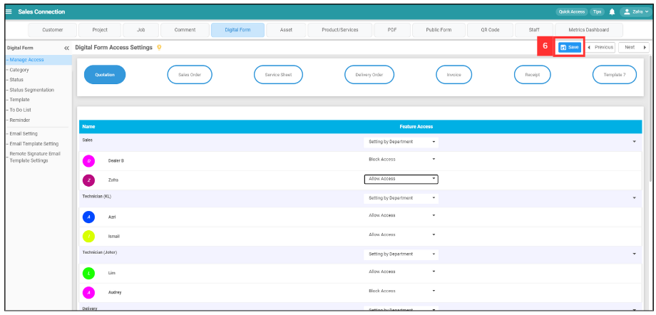 How to edit access for Digital Form Step 6