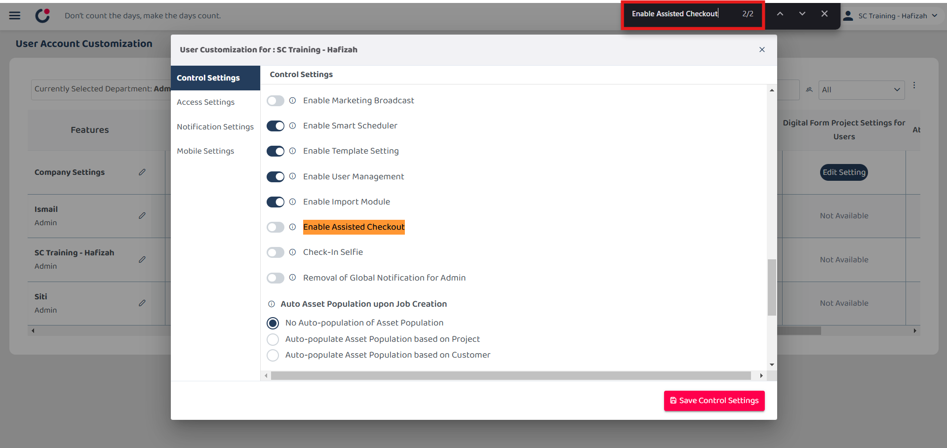 Enable Assisted Checkout in UAC