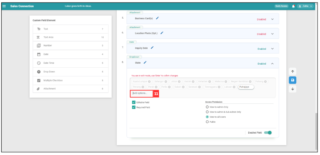 How to Use Dropdown Field in Customer Step 11