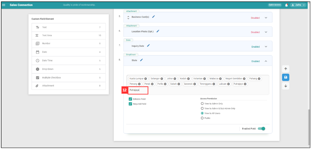 How to Use Dropdown Field in Customer Step 12