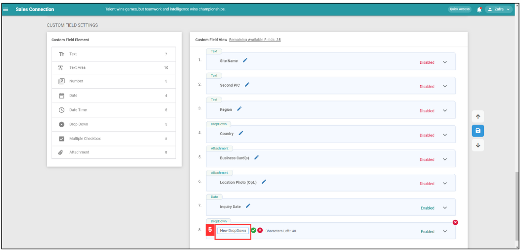 How to Use Dropdown Field in Customer Step 5