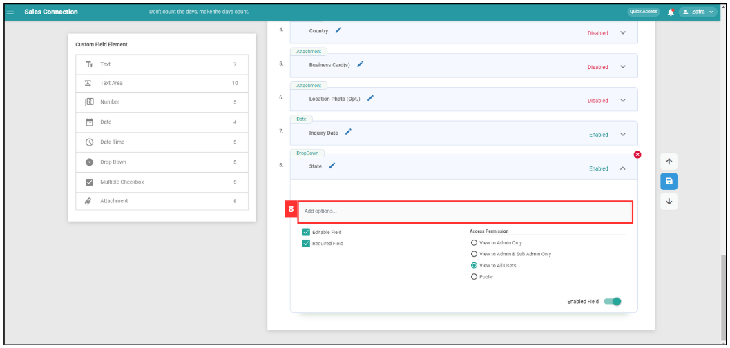 How to Use Dropdown Field in Customer Step 8