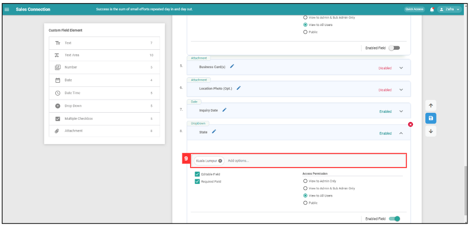 How to Use Dropdown Field in Customer Step 9