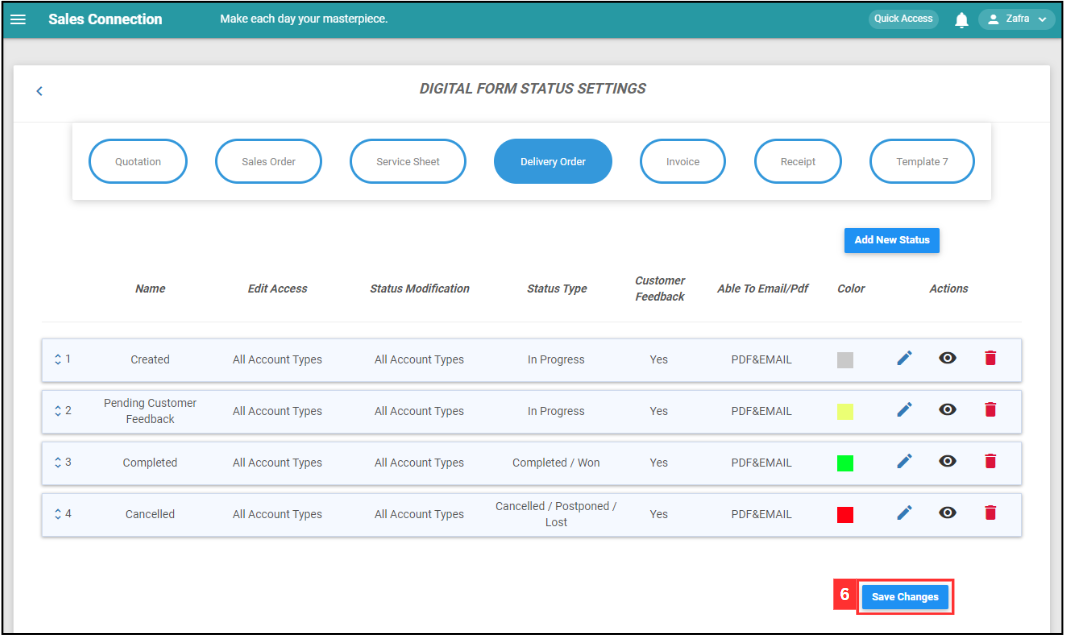 New DF Status Save Changes Button