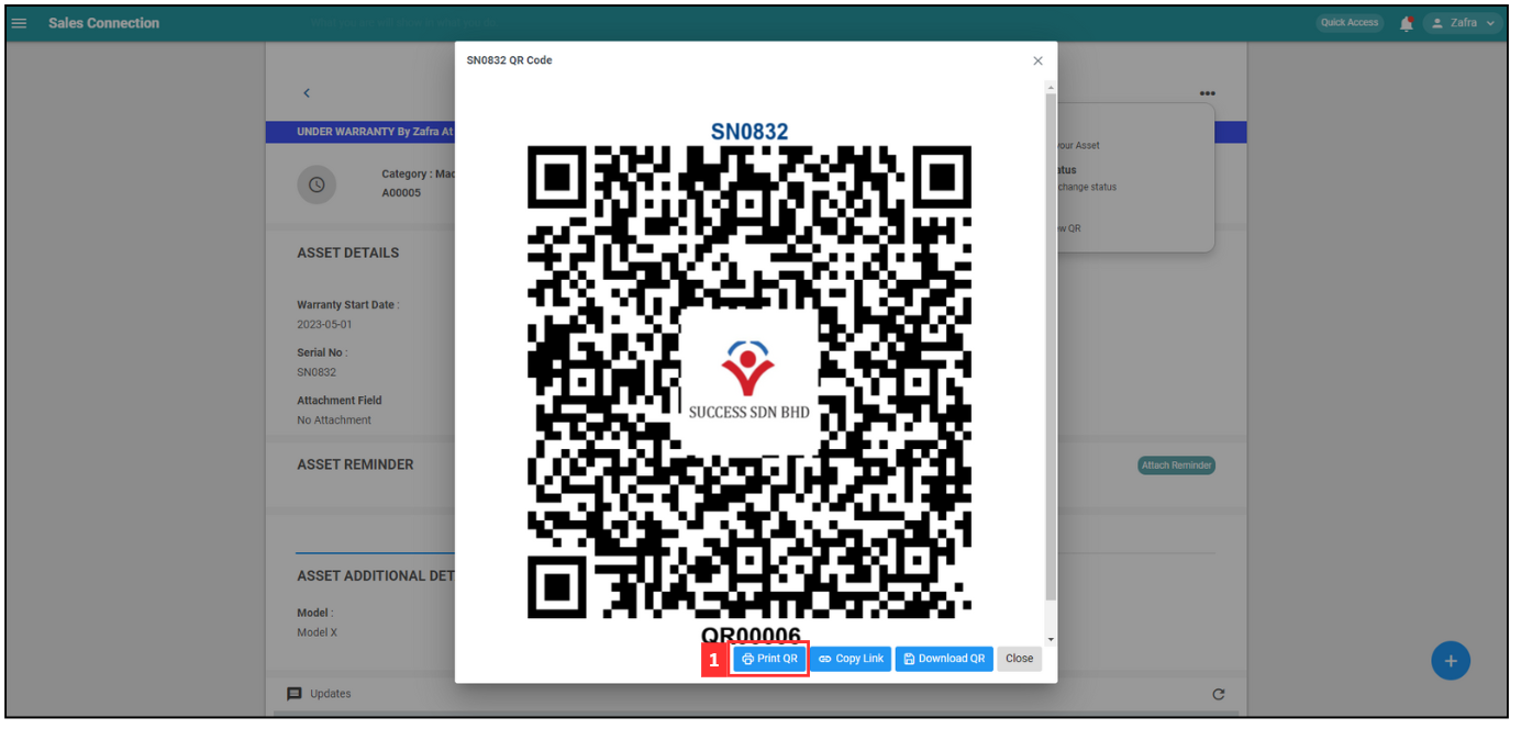 Print QR Code for Asset Step 1