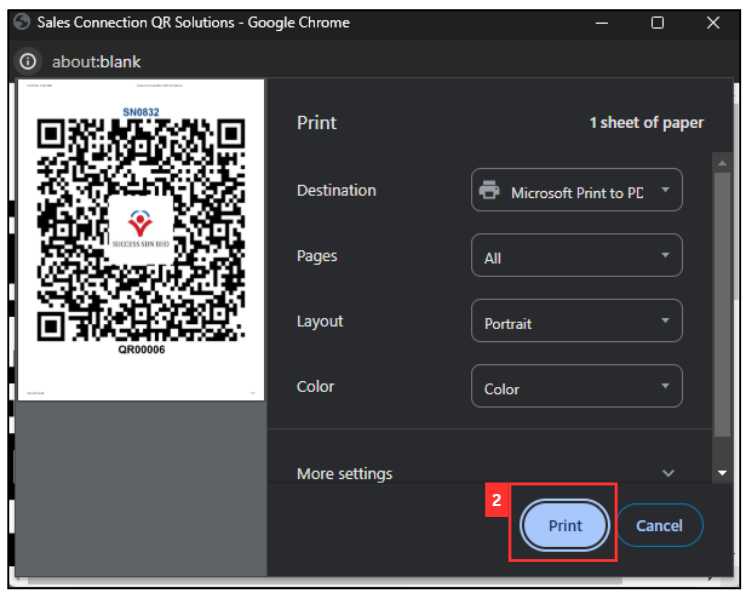 Print QR Code for Asset Step 2