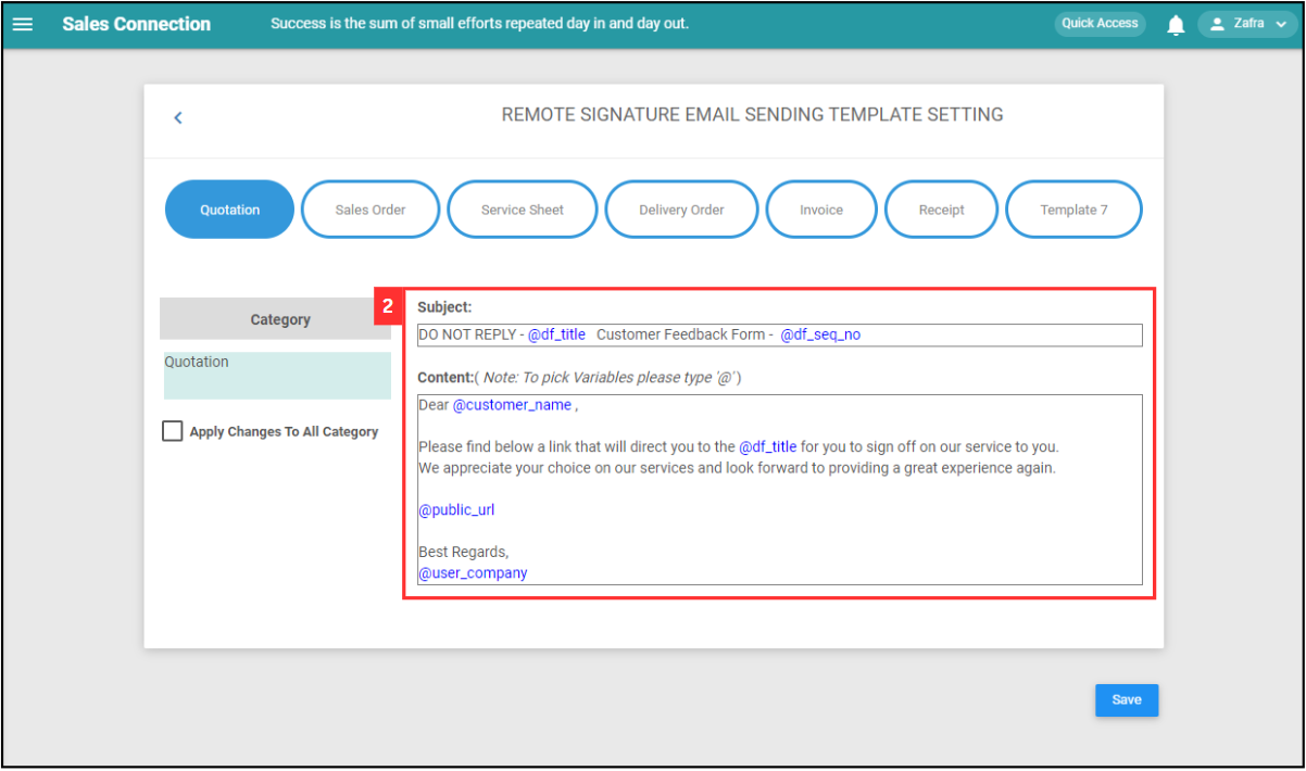 Remote Signature Email Template Settings Step 2