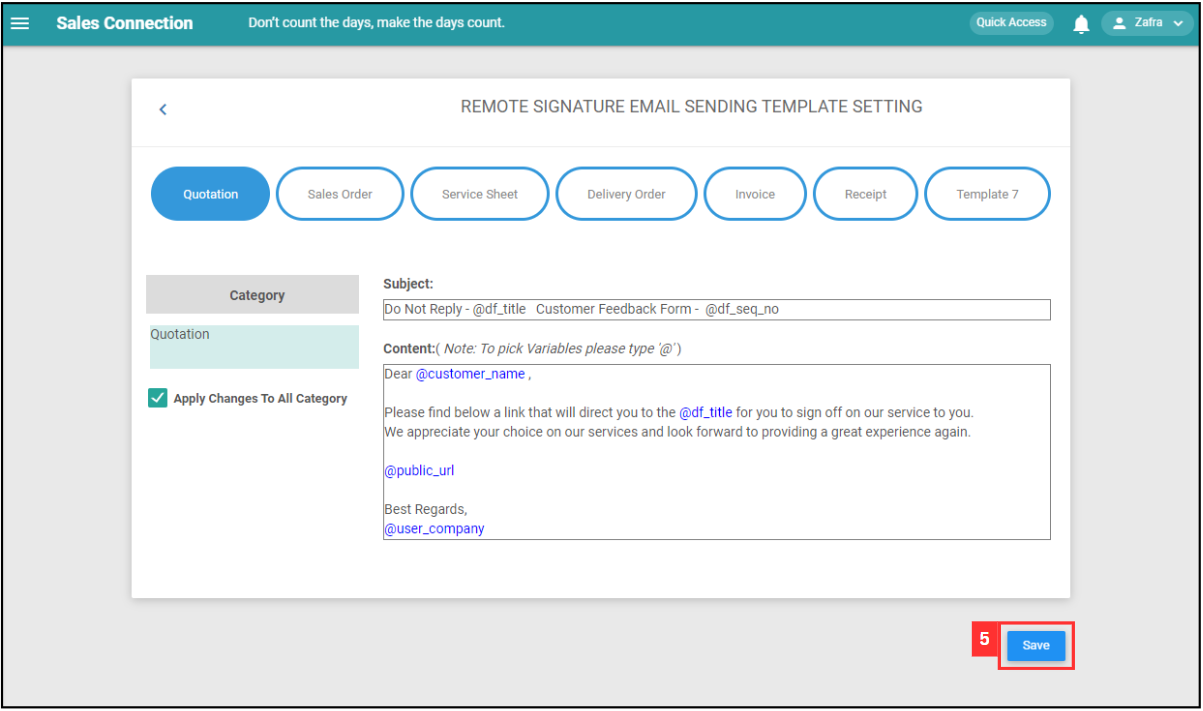 Remote Signature Email Template Settings Step 5