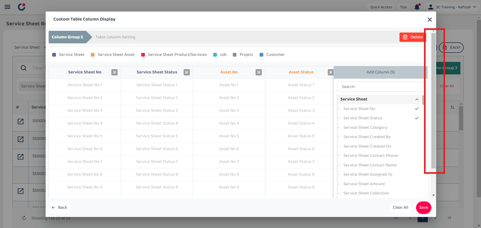 Report Page Default Columns Step 4