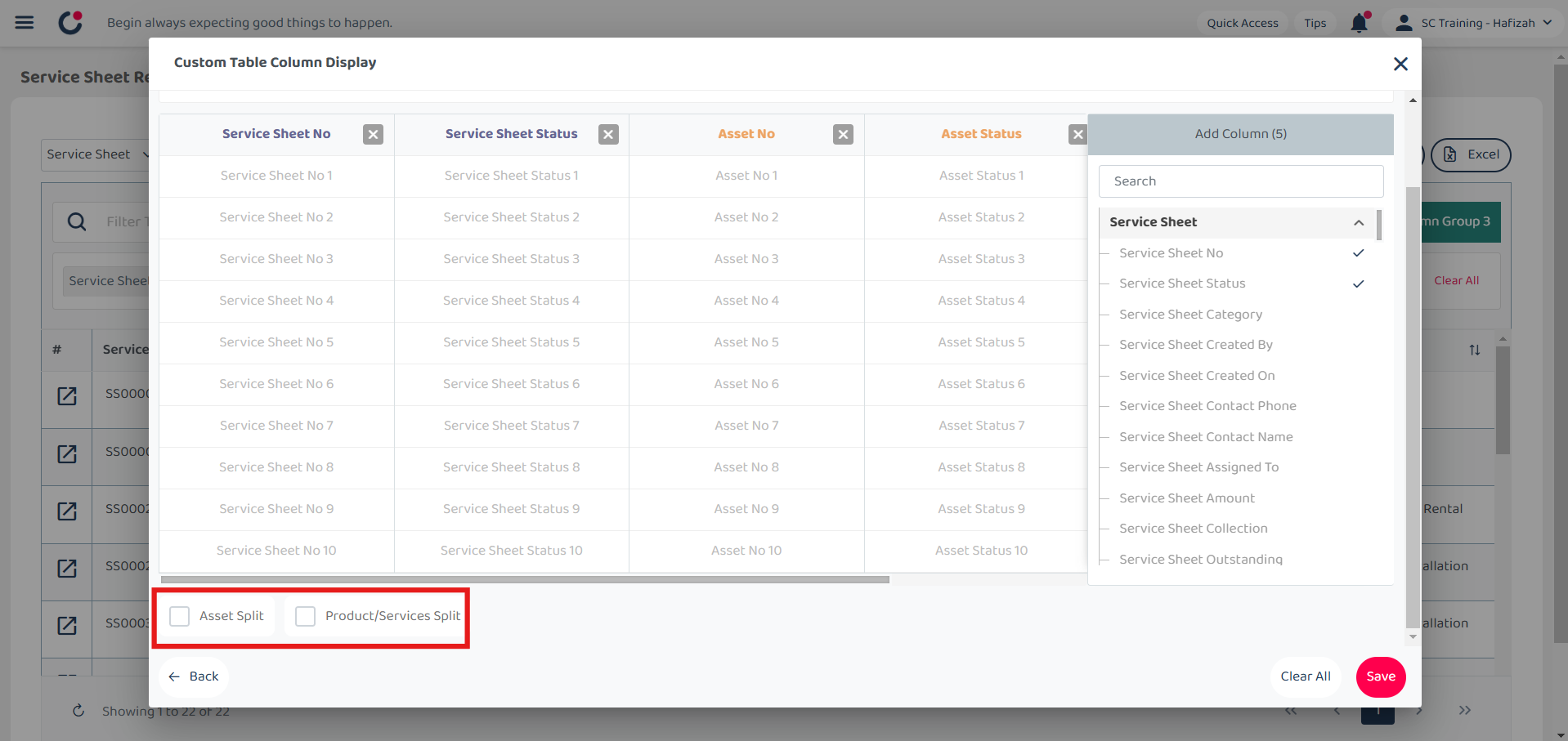 Report Page Default Columns Step 5