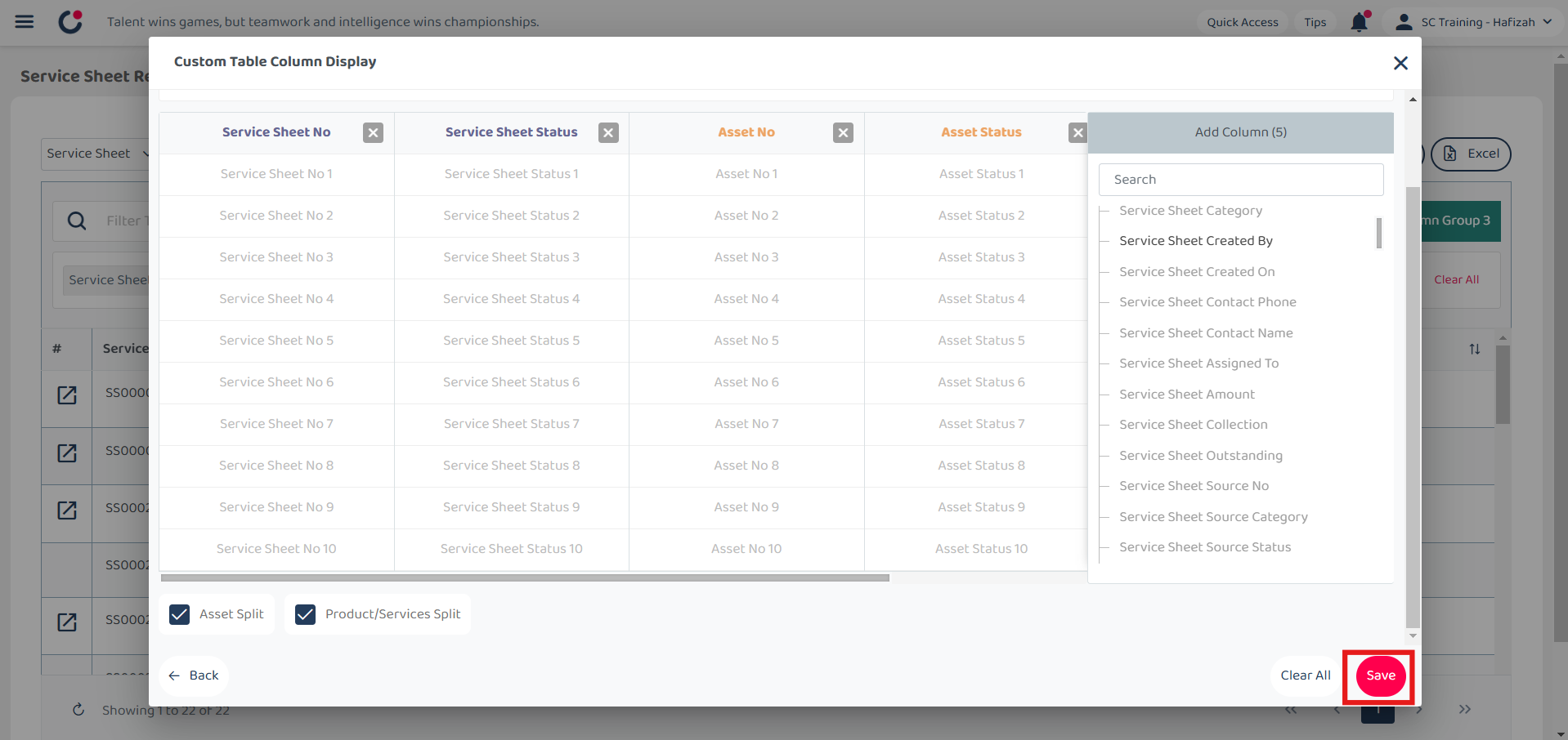 Report Page Default Columns Step 6