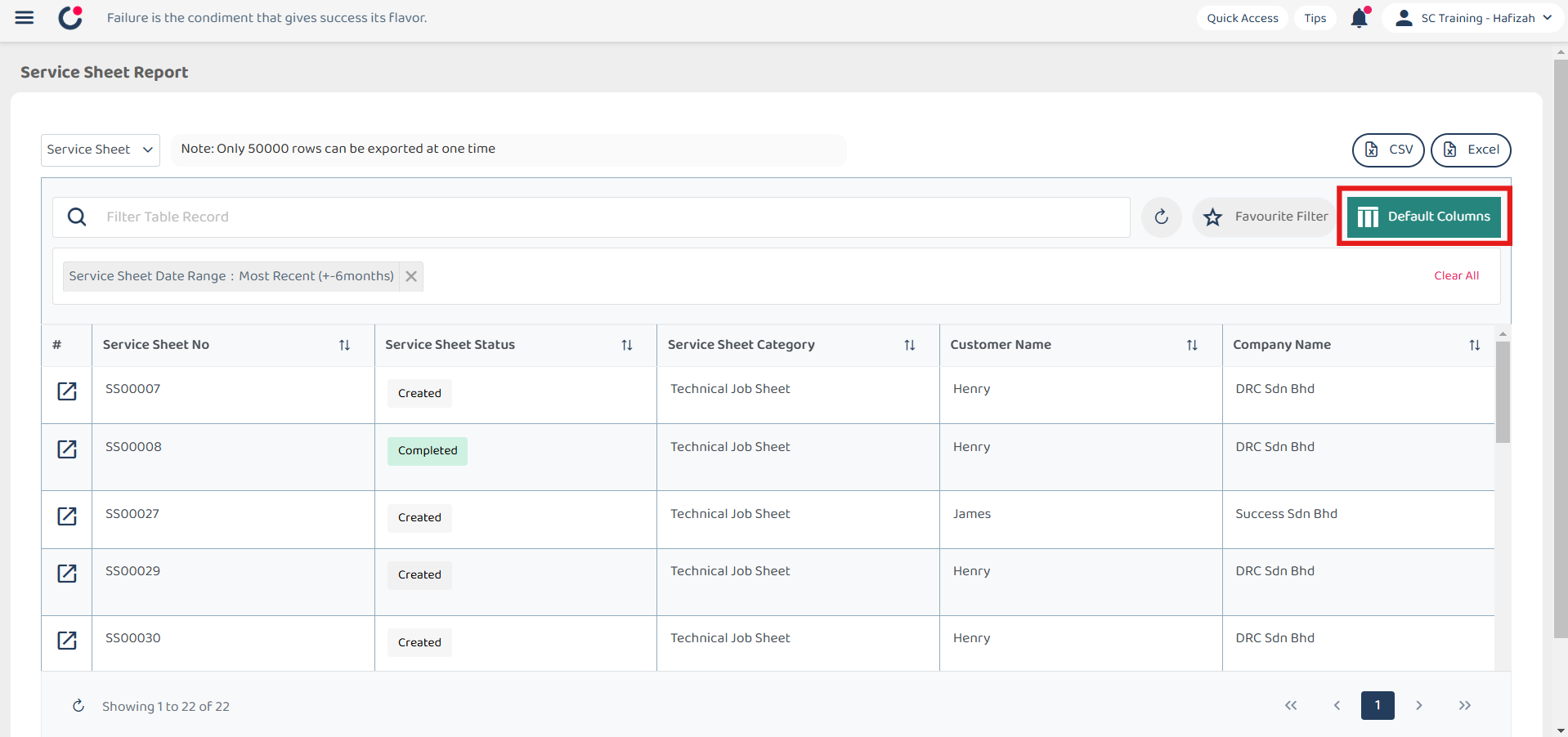 Report Page Default Columns Step 8