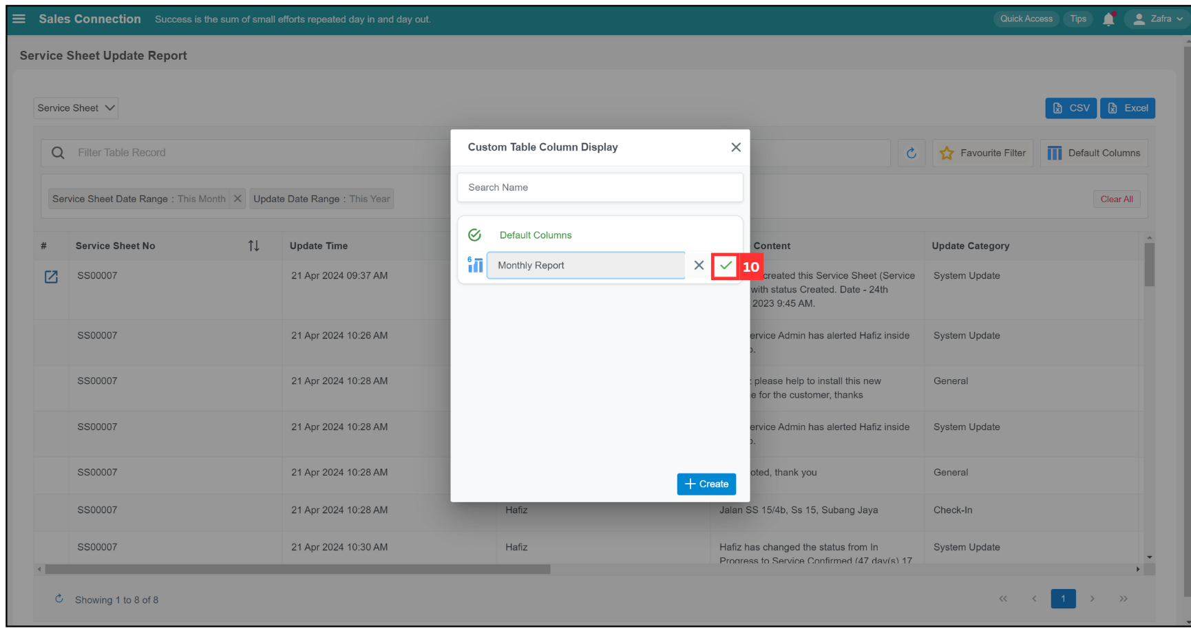 Report Update Page Default Columns Step 10