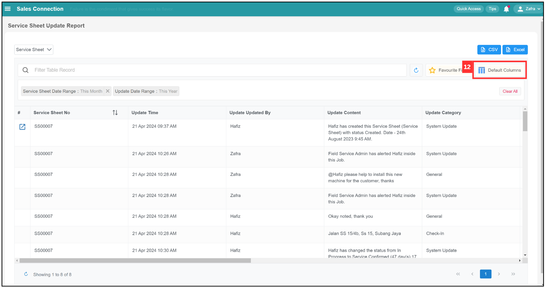 Report Update Page Default Columns Step 12