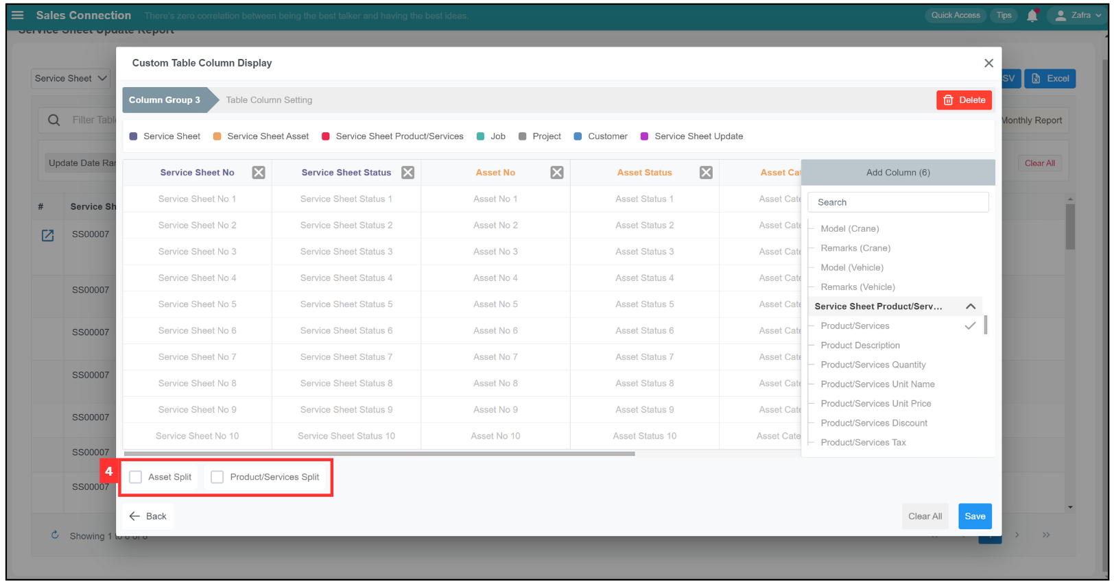 Report Update Page Default Columns Step 4