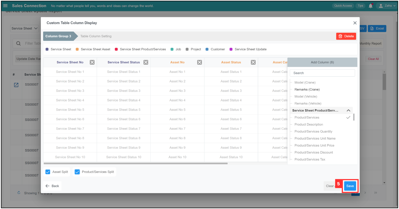 Report Update Page Default Columns Step 5