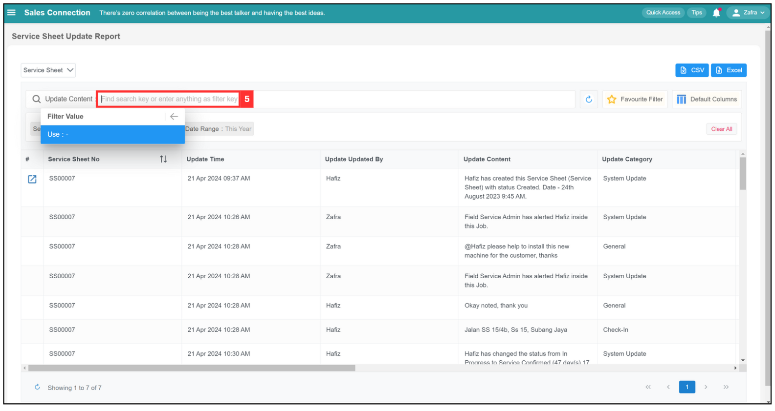 Report Update Page Filter Step 5