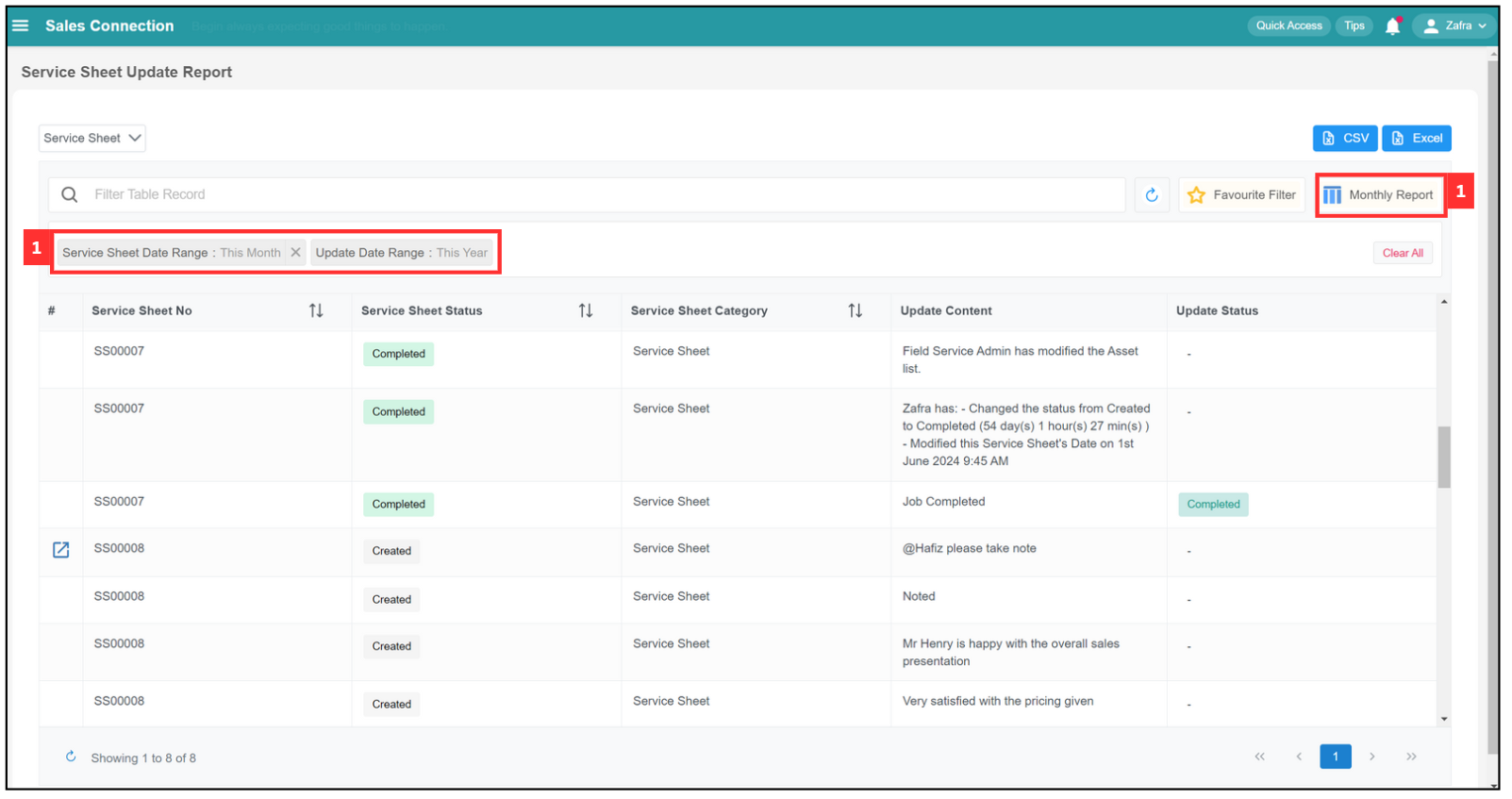 Update Report Page Favourite Filter Step 1