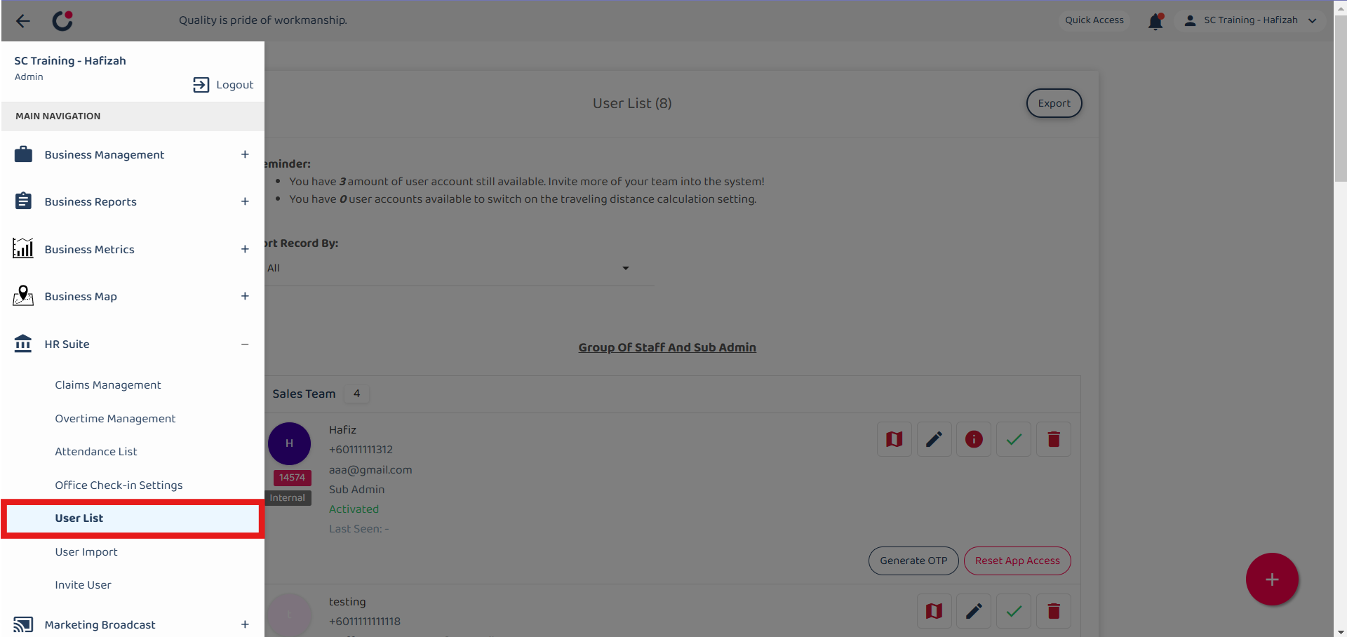 User List