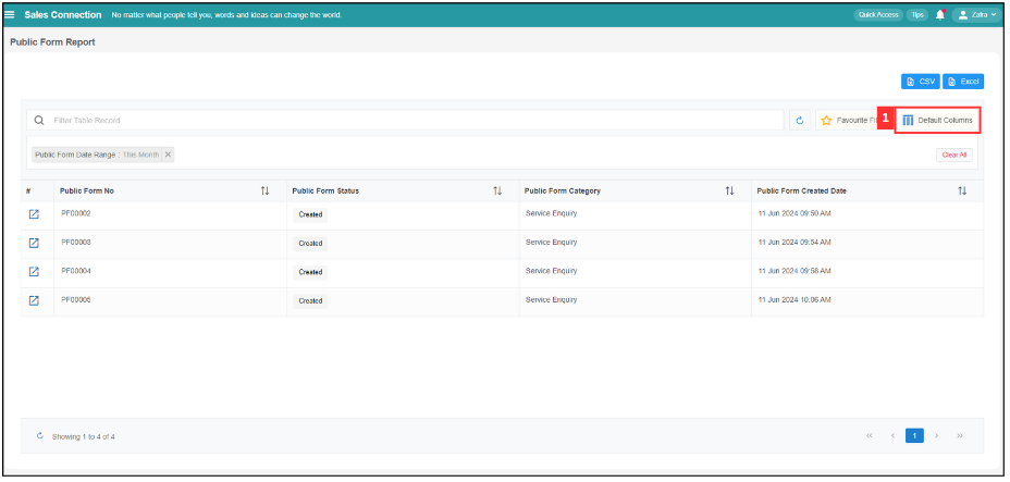 Access Submitted Public Form Defualt Columns Step 1