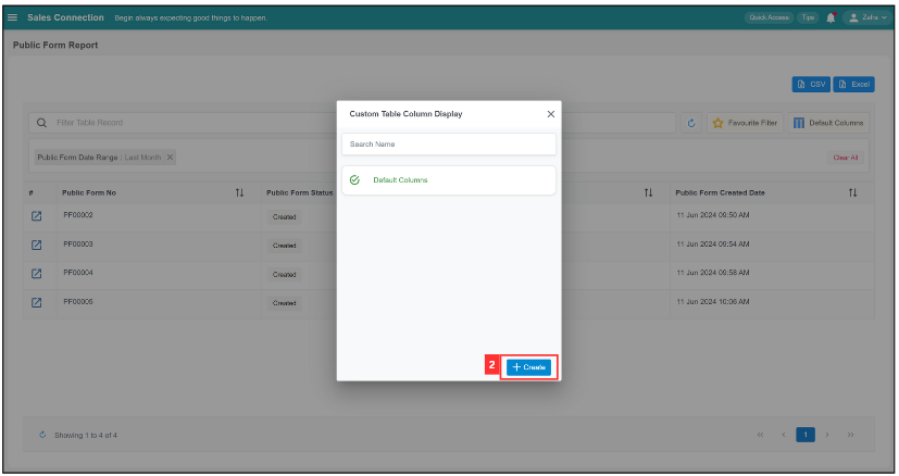 Access Submitted Public Form Defualt Columns Step 2