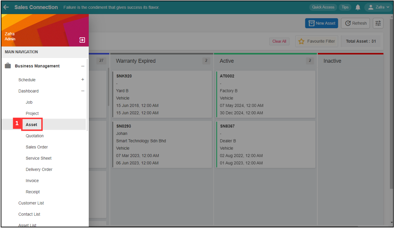Asset Dashboard Step 1