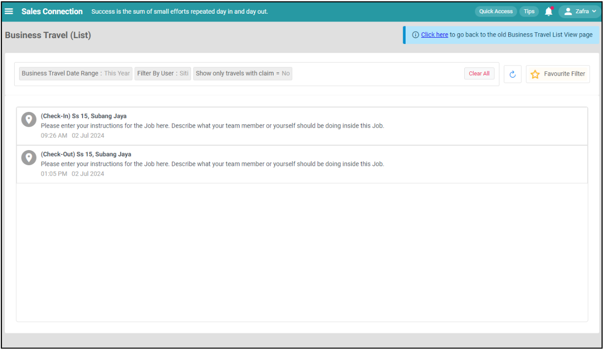 Business Travel List Filter Step 10