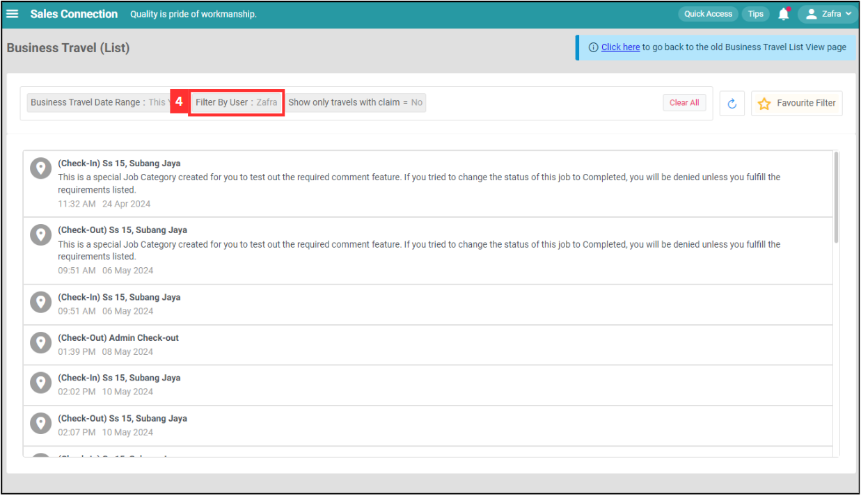 Business Travel List Filter Step 4