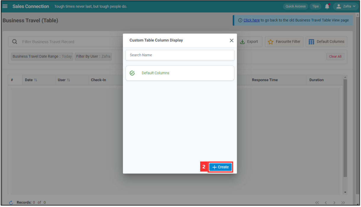 Business Travel Table Default Columns Step 2