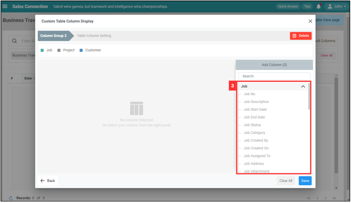 Business Travel Table Default Columns Step 3