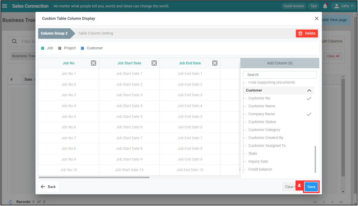 Business Travel Table Default Columns Step 4