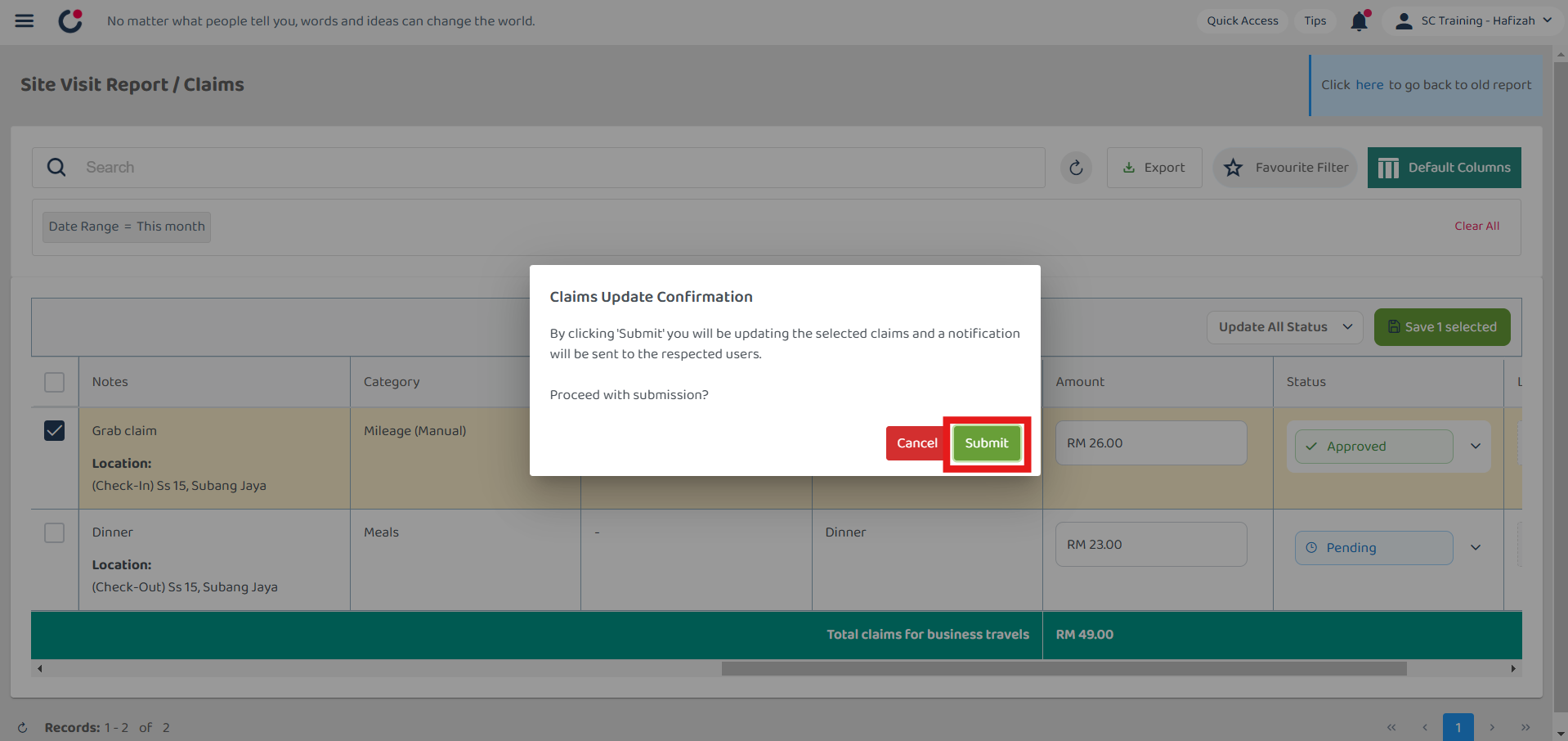 Claim Management Change Claim Status Step 4