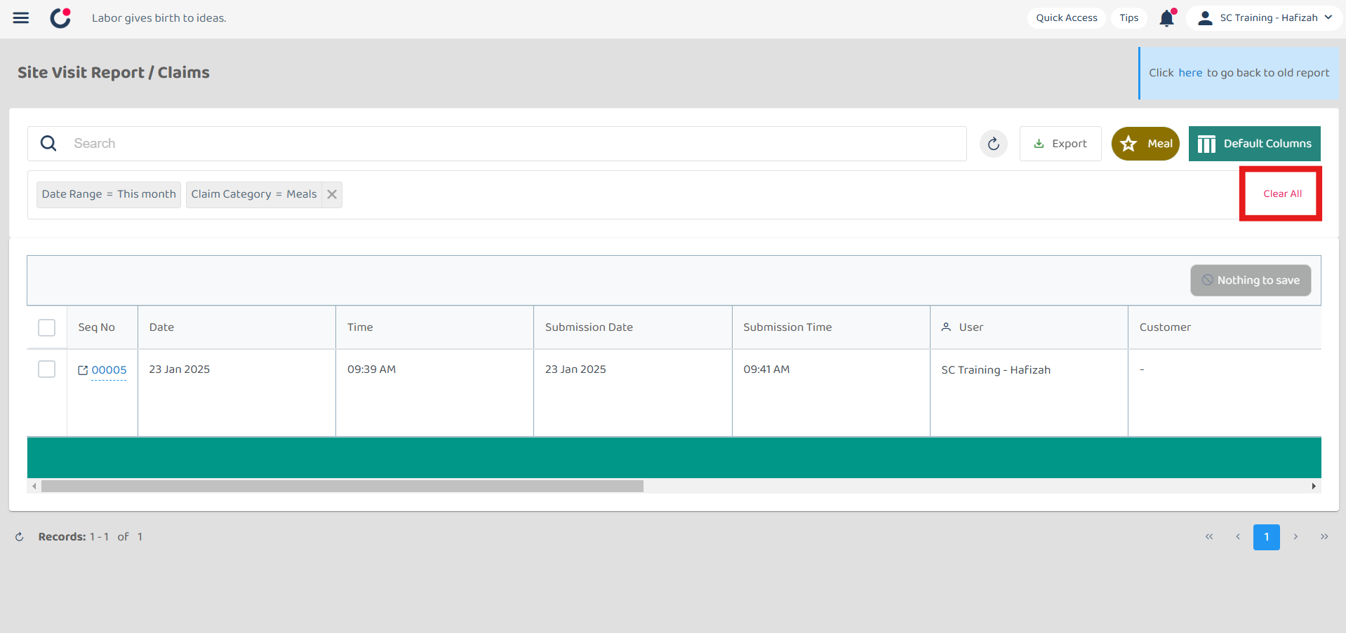 Claim Management Clear All Filter Step 1