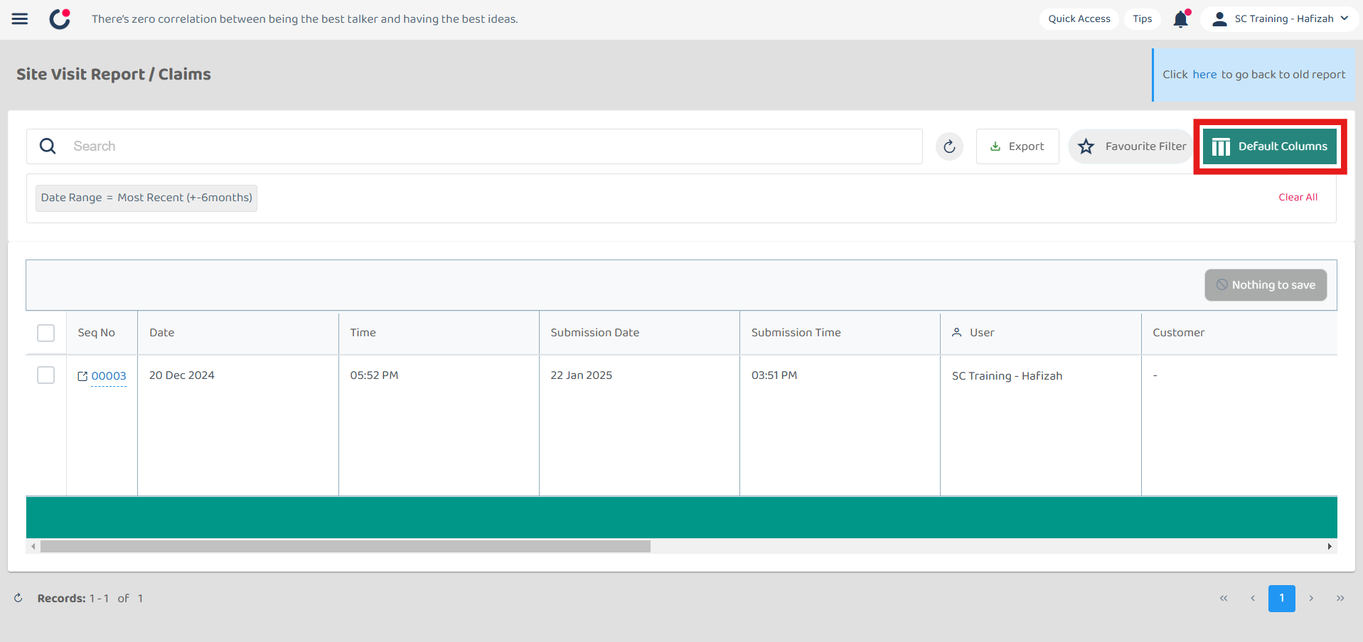 Claim Management Default Columns Step 1