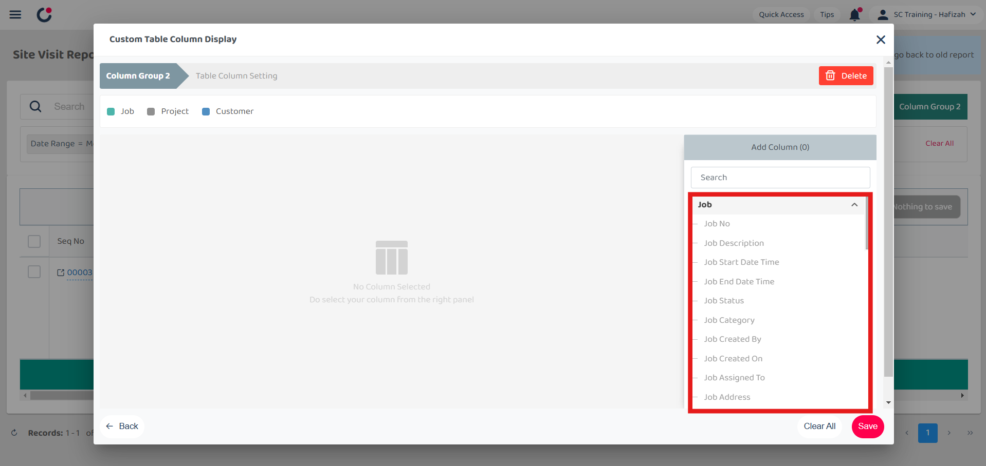 Claim Management Default Columns Step 3