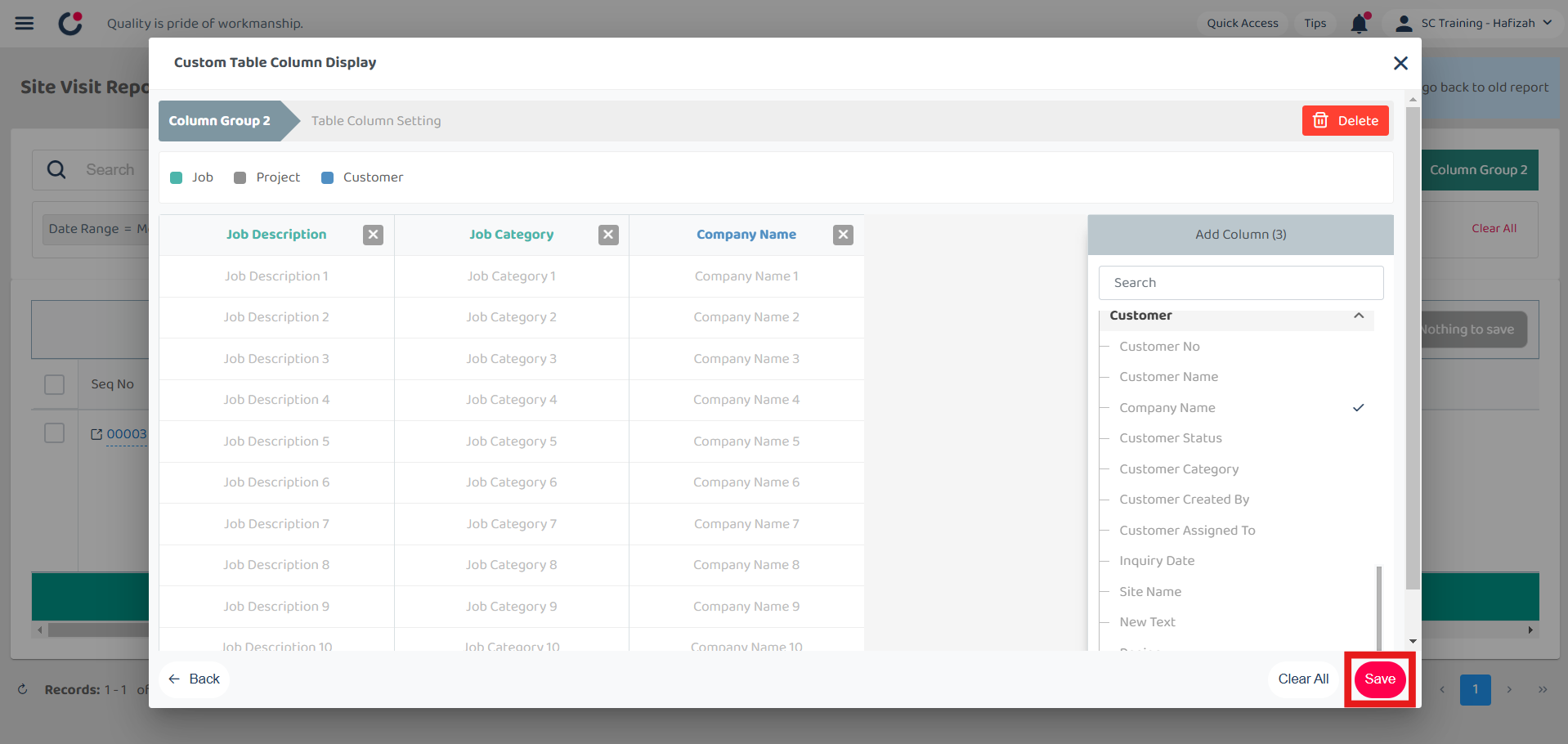 Claim Management Default Columns Step 4