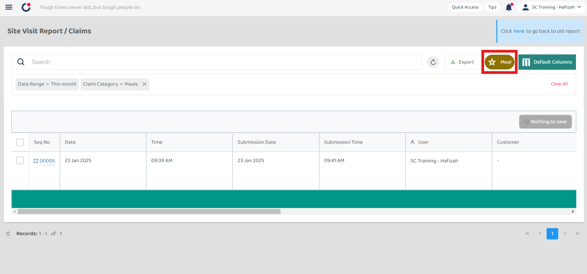 Claim Management Default Filter Step 1