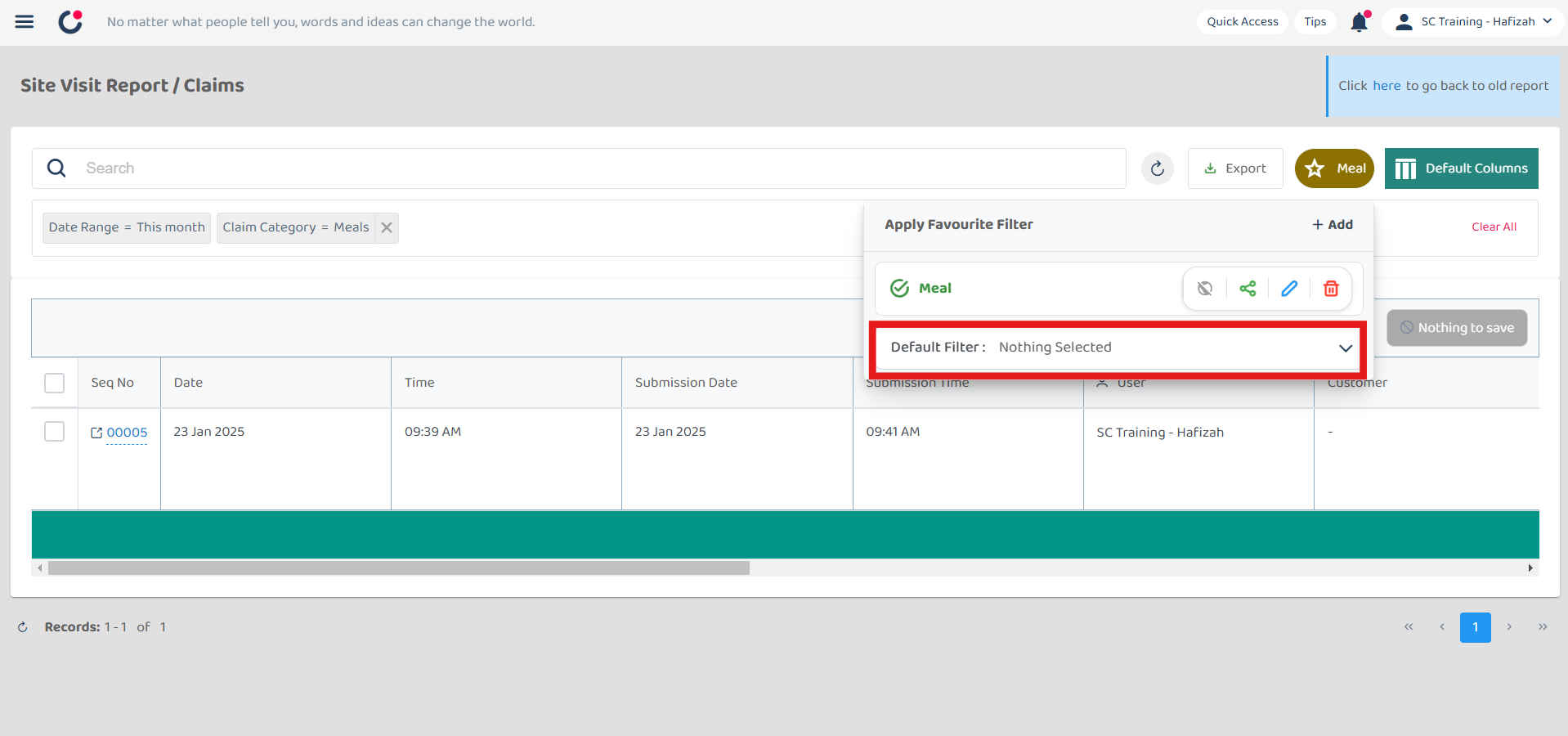 Claim Management Default Filter Step 2