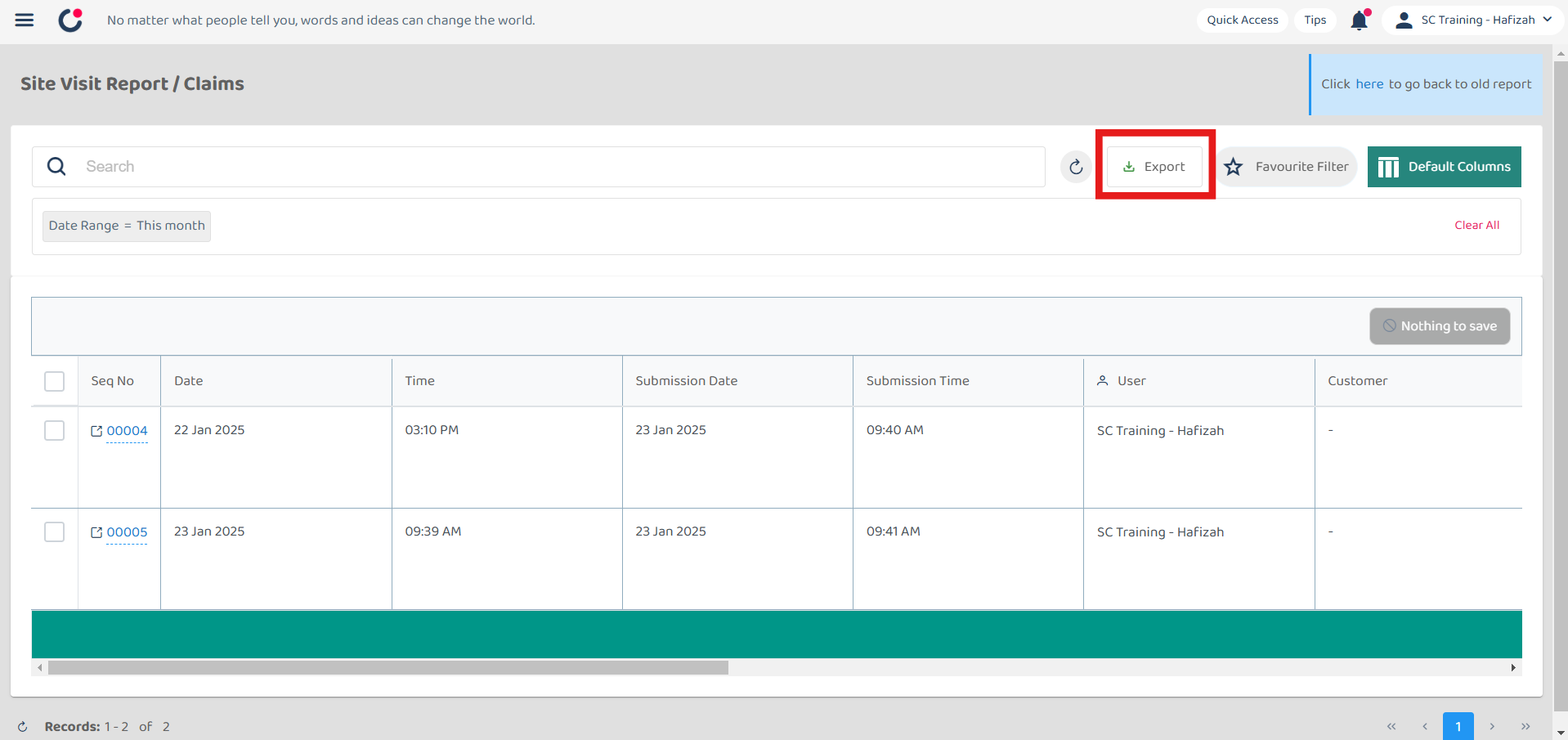 Claim Management Export