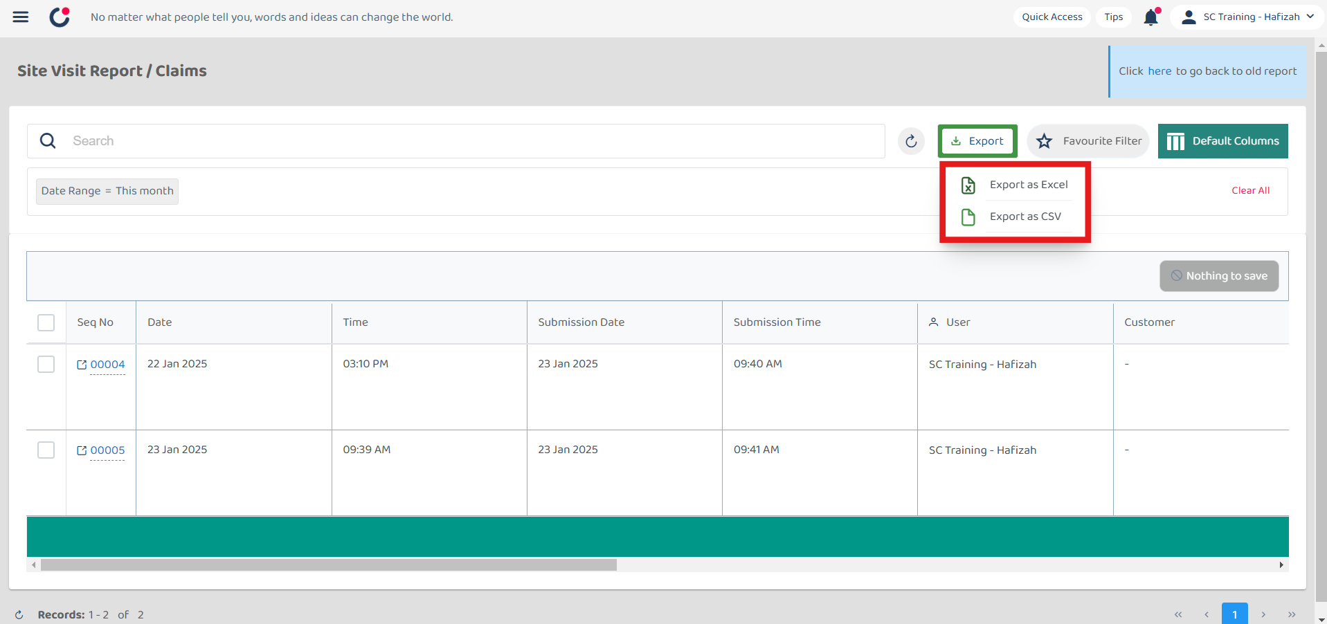 Claim Management Export