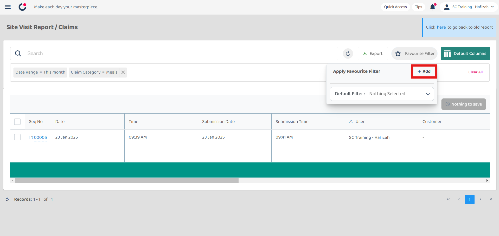 Claim Management Favourite Filter Step 2