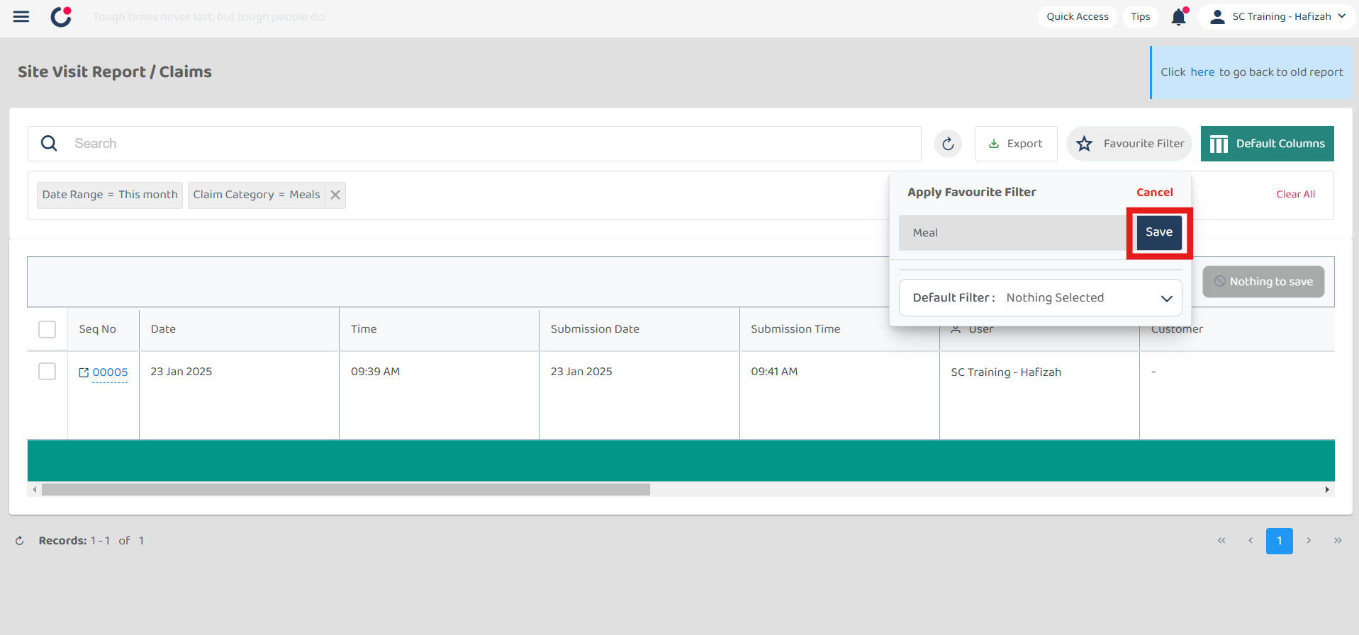 Claim Management Favourite Filter Step 4