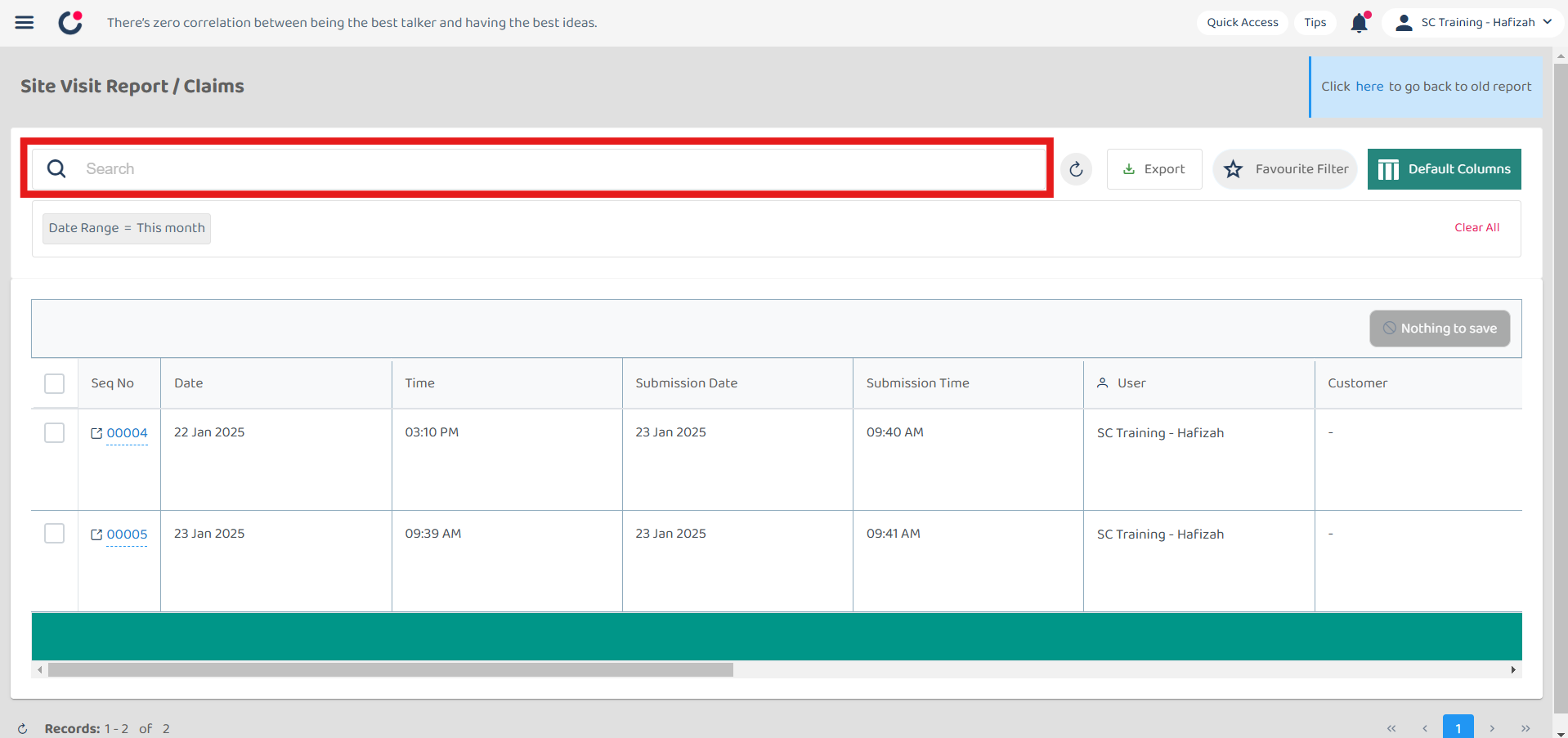 Claims Management Filter Step 1